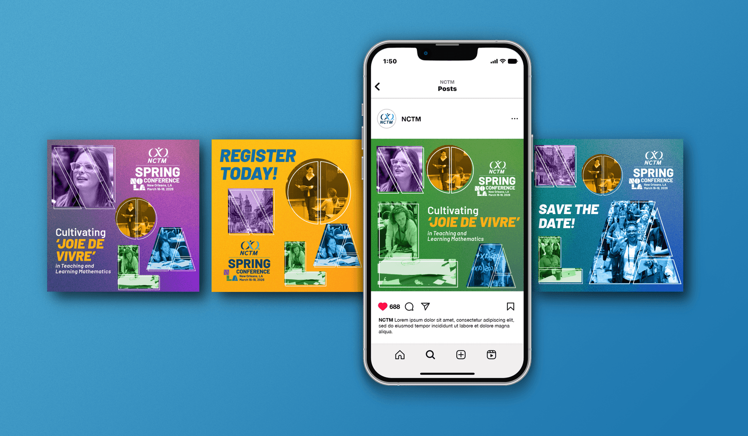 Composite of 2026 spring conference social media cards